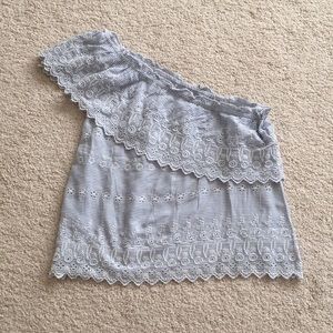 American Eagle Blue and White One Shoulder Top
